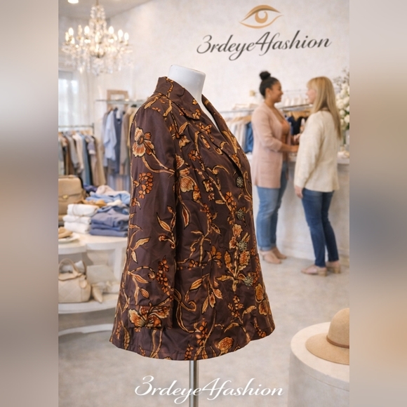 VINTAGE JULIA KEN KIMONO 🌸 Brown Floral Embroidered Jacket • Straight Cropped - Picture 8 of 17